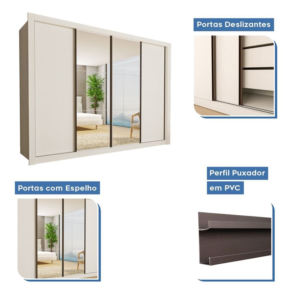 Guarda Roupa Casal com 6 Espelhos 4 Portas Firenze | Casas Bahia