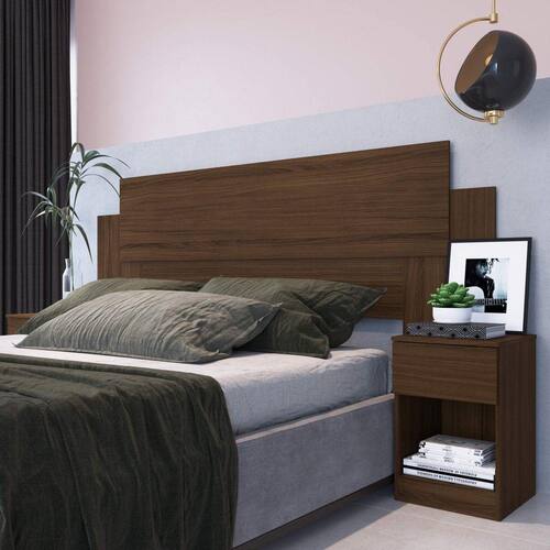 Cama Casal com Mesa de Cabeceira Branco 8292 - Foscarini