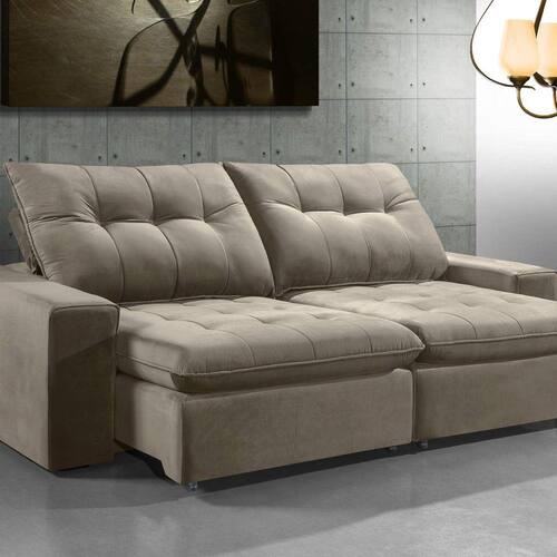 Sofá Retrátil e Reclinável 5 Lugares 274cm x 108cm Monza Estofados Buriti Bege/Claro Menor preço em Sofá Retrátil e Reclinável 5 Lugares 274cm x 108cm Monza Estofados Buriti Bege/Claro