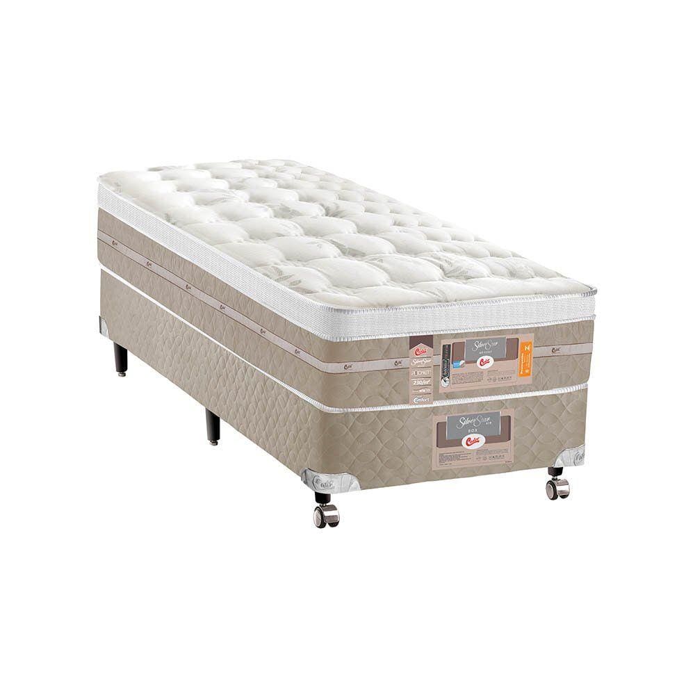 Cama Box + Colchão Castor Solteiro Molas Pocket Silver Star AIR One Face 100x200x72cm