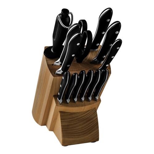 imagem-Jogo de Facas Prochef Inox e Fibra de Vidro com Suporte em Madeira 14 Peças - Preto