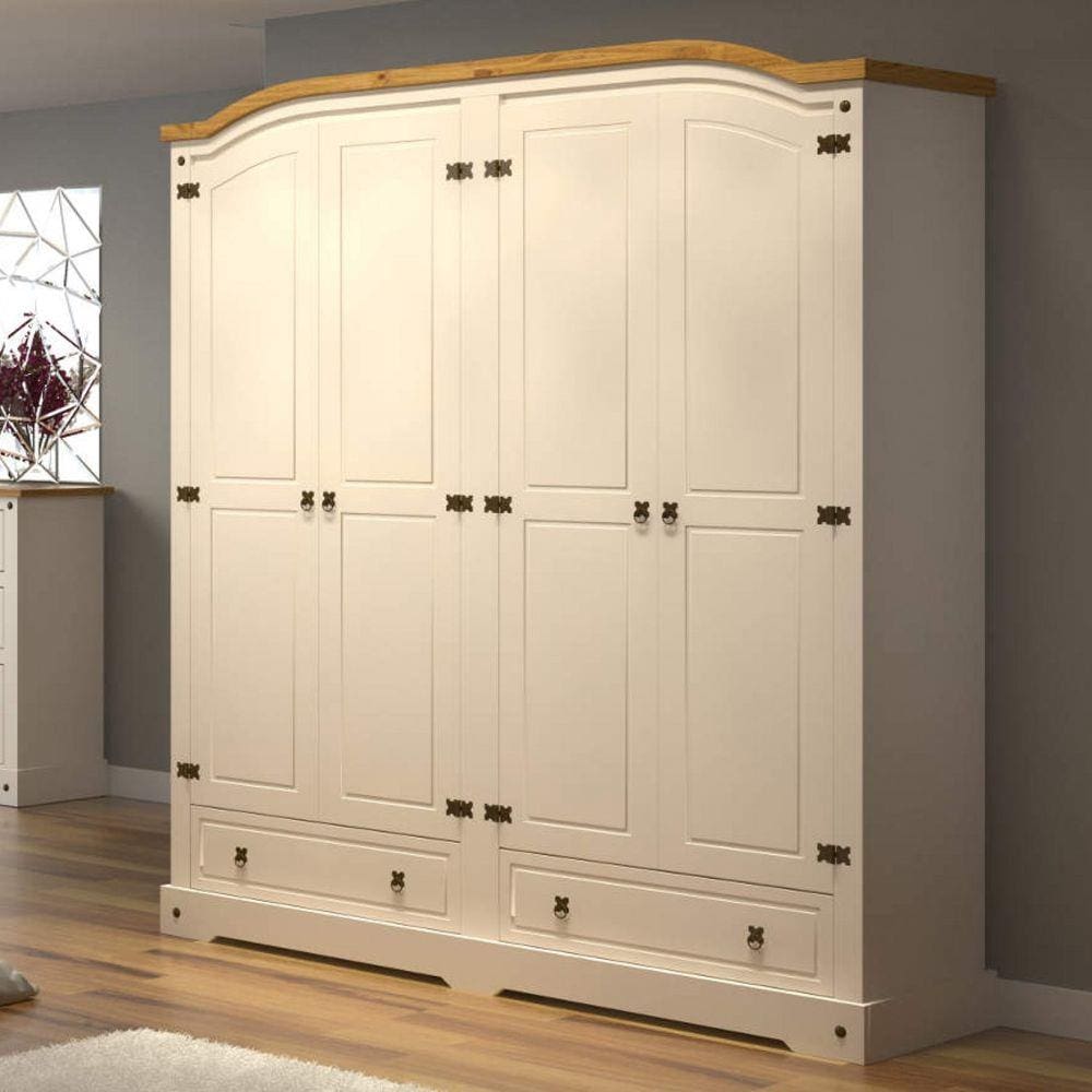 Guarda Roupa Casal 4 Portas 2 Gavetas Smile Móveis Serpil Creme/Carvalho