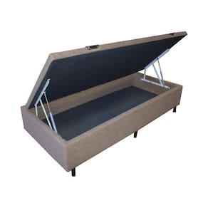 Base Box Solteiro com Baú 88cmx188cmx47cm Sued Quality-Flex Bege