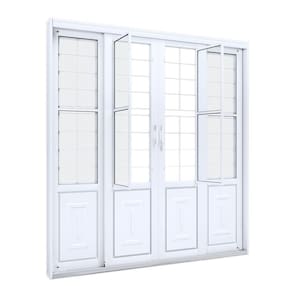 Porta de Correr Aço Central com Postigo e Grade Quadrada 2 Folhas Móveis e 2 Fixas Lucasa Facilità  213cmx200cmx13cm Branco