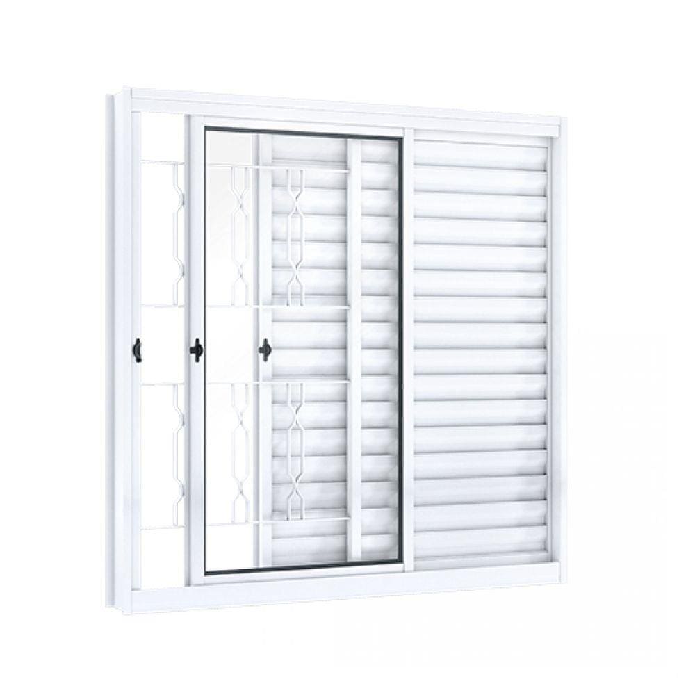 Janela de Correr Aço Veneziana 3 Folhas com Grade Mosaico Riobras 100cmx100cm Branco