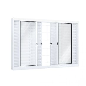 Janela de Correr Aço Veneziana 6 Folhas com Grade Quadrada Riobras 100cmx200cm Branco