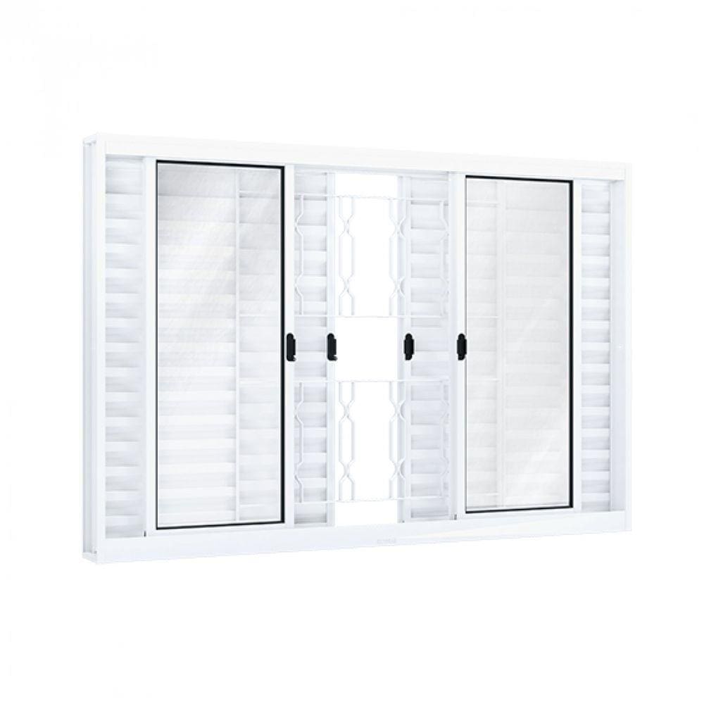Janela de Correr Aço Veneziana 6 Folhas com Grade Mosaico Riobras 100cmx200cm Branco