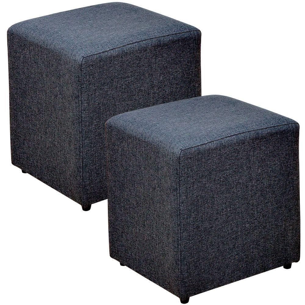 Kit 02 Puffs Quadrado Decorativo Sala de Estar Linho Chumbo - Lyam Decor