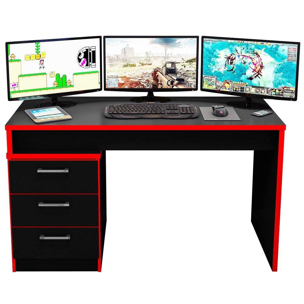 Mesa para Computador Notebook Desk Game DRX 5000 Preto/Vermelho - Móveis Leão