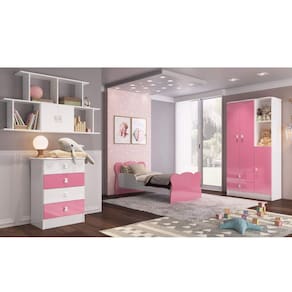 Quarto Infantil Completo Docinho com Guarda Roupa, Cômoda, Mini Cama e Nicho Espresso Móveis