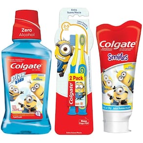 Kit Minions Colgate:Creme Dent.100g+Escova 2u+Enx.Kids 250ml