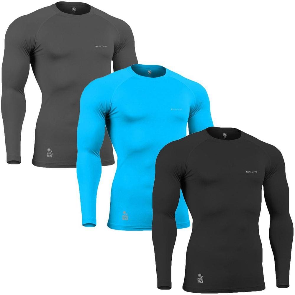 Kit C/ 3 Camisas de Compressão Térmica Stigli Pro Proteção Solar FPU50+ Manga Longa Poliamida