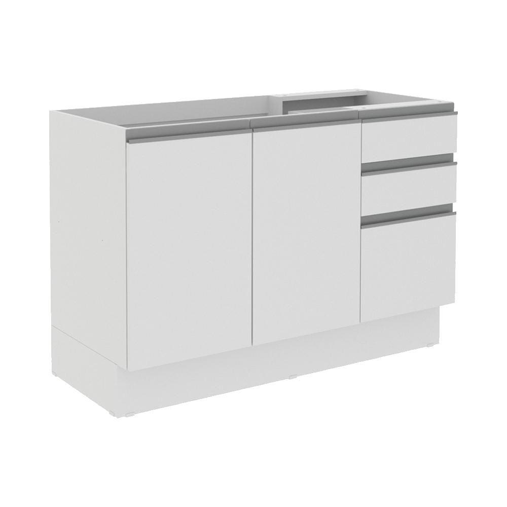 Balcão Gabinete de Pia Madesa Acordes 100% MDF 120 cm 3 Portas e 2 Gavetas - Frentes Branco Brilho