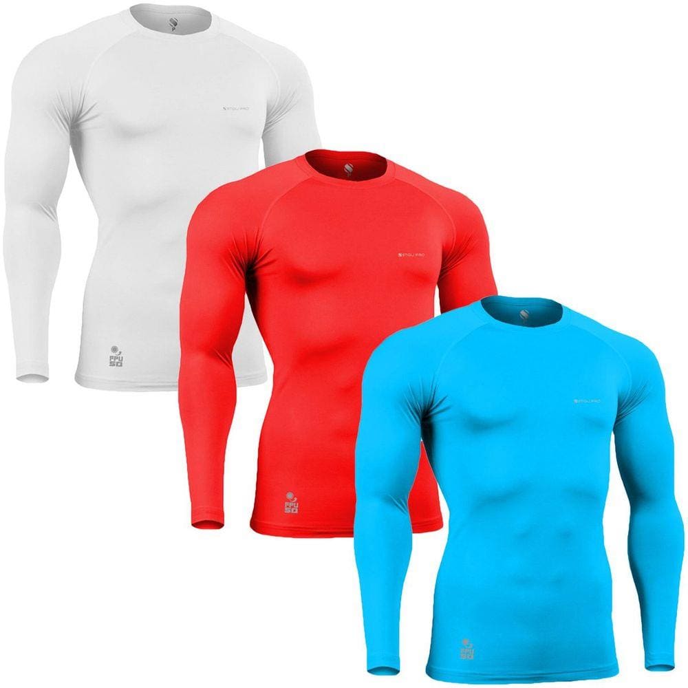 Kit C/ 3 Camisas de Compressão Térmica Stigli Pro Proteção Solar FPU50+ Manga Longa Poliamida