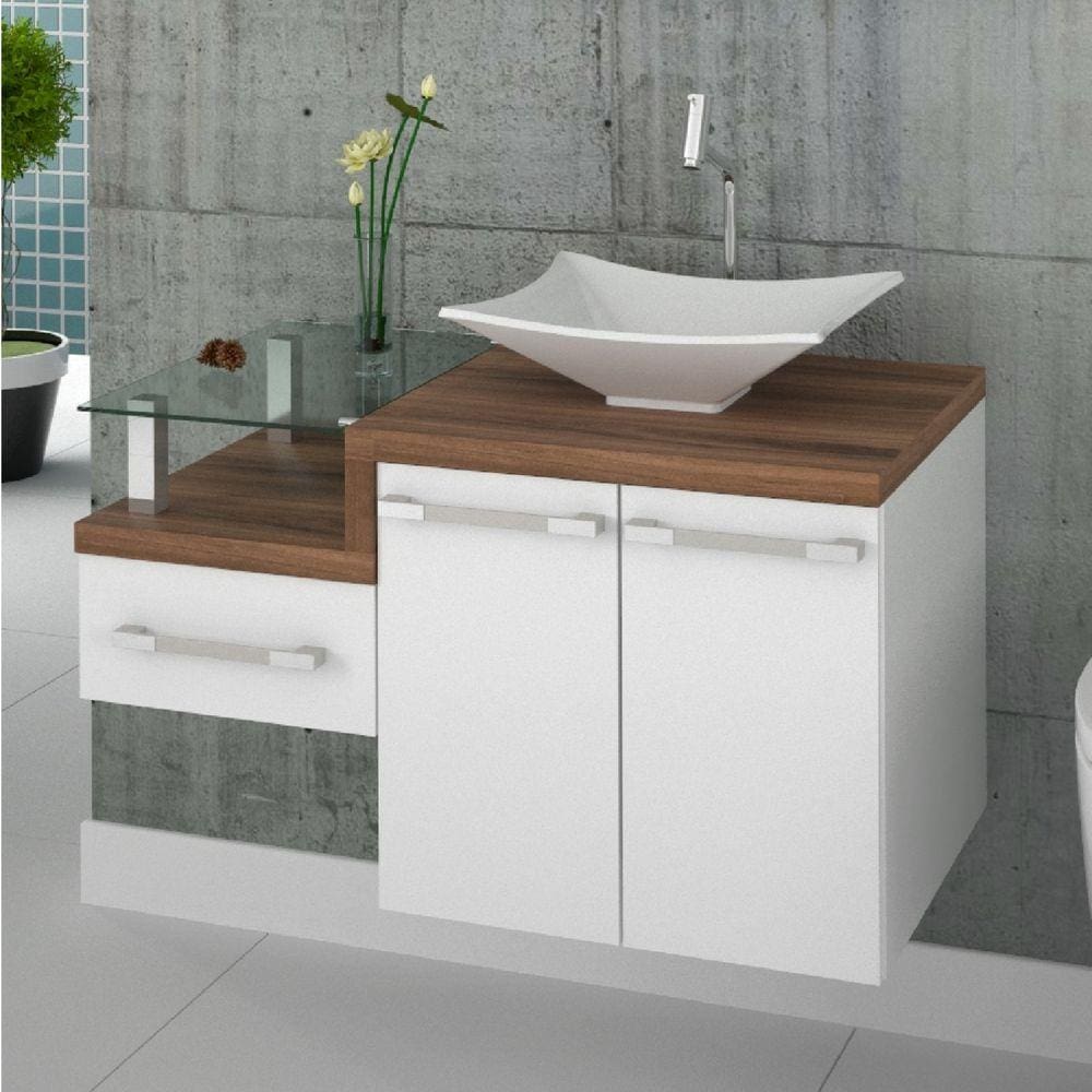 Gabinete para Banheiro Legno 830W Compace Branco/Nogal