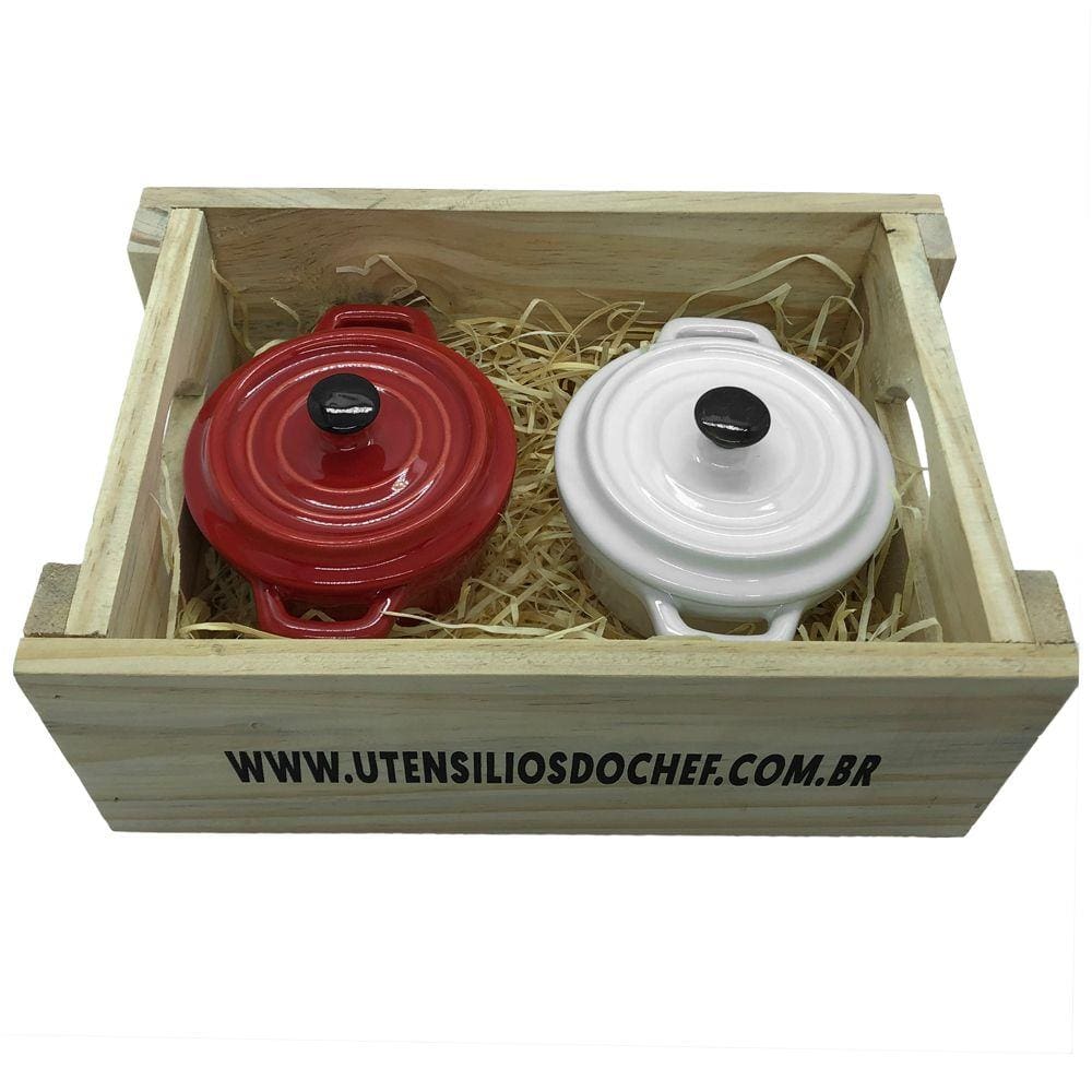 Panelinhas de Porcelana com engradado para presente - Vermelho