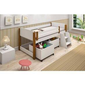 Cama Solteiro com 2 Nichos e escada 3 grade Naty