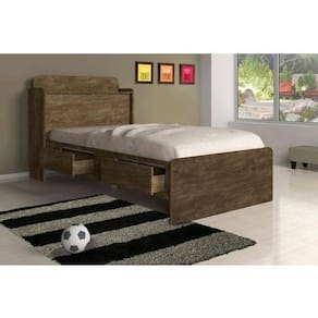 Cama Solteiro Tamires Com Bau Wood - Cambel Móveis