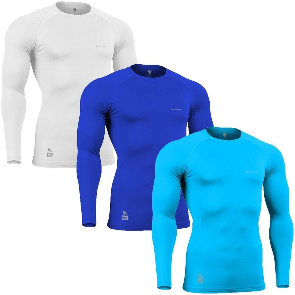 Kit C/ 3 Camisas de Compressão Térmica Stigli Pro Proteção Solar FPU50+ Manga Longa Poliamida