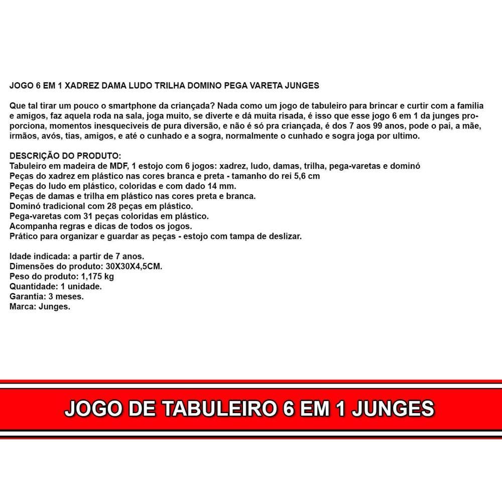 Jogo Tabuleiro 6 Em 1 Xadrez Damas Junges