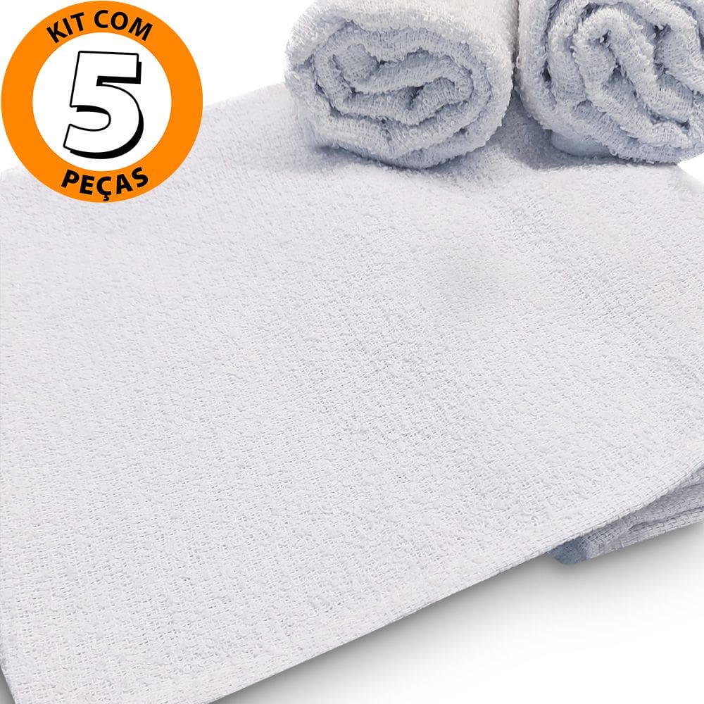 Kit 5 Toalhas de Rosto Branca Salão de Beleza 100% Algodão 40 x 65 cm
