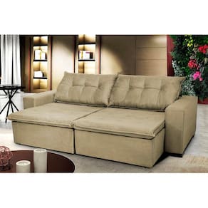 Sofá Austrália 2,32 Mts Retrátil, Reclinável Com Molas e Pillow no Assento Tecido Suede - Cama InBox