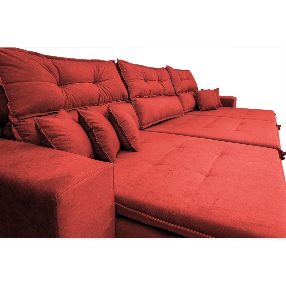 Sofá Cairo. 4,12m Retrátil, Reclinável Tecido Suede Vermelho