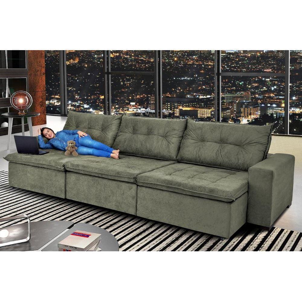 Sofá Austrália 4,12 Mts Retrátil, Reclinável Com Molas e Pillow no Assento Tecido Suede - Cama InBox