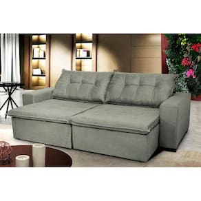 Sofá Austrália 2,52 Mts Retrátil, Reclinável Com Molas e Pillow no Assento Tecido Suede - Cama InBox