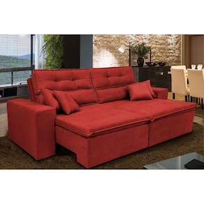 Sofá Cairo. 2,02m Retrátil, Reclinável Tecido Suede Vermelho