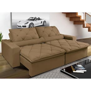 Sofá Magnum 2,42m Retrátil, Reclinável com Molas no Assento e Almofadas Lombar Tecido Suede Grafiato  - Cama InBox
