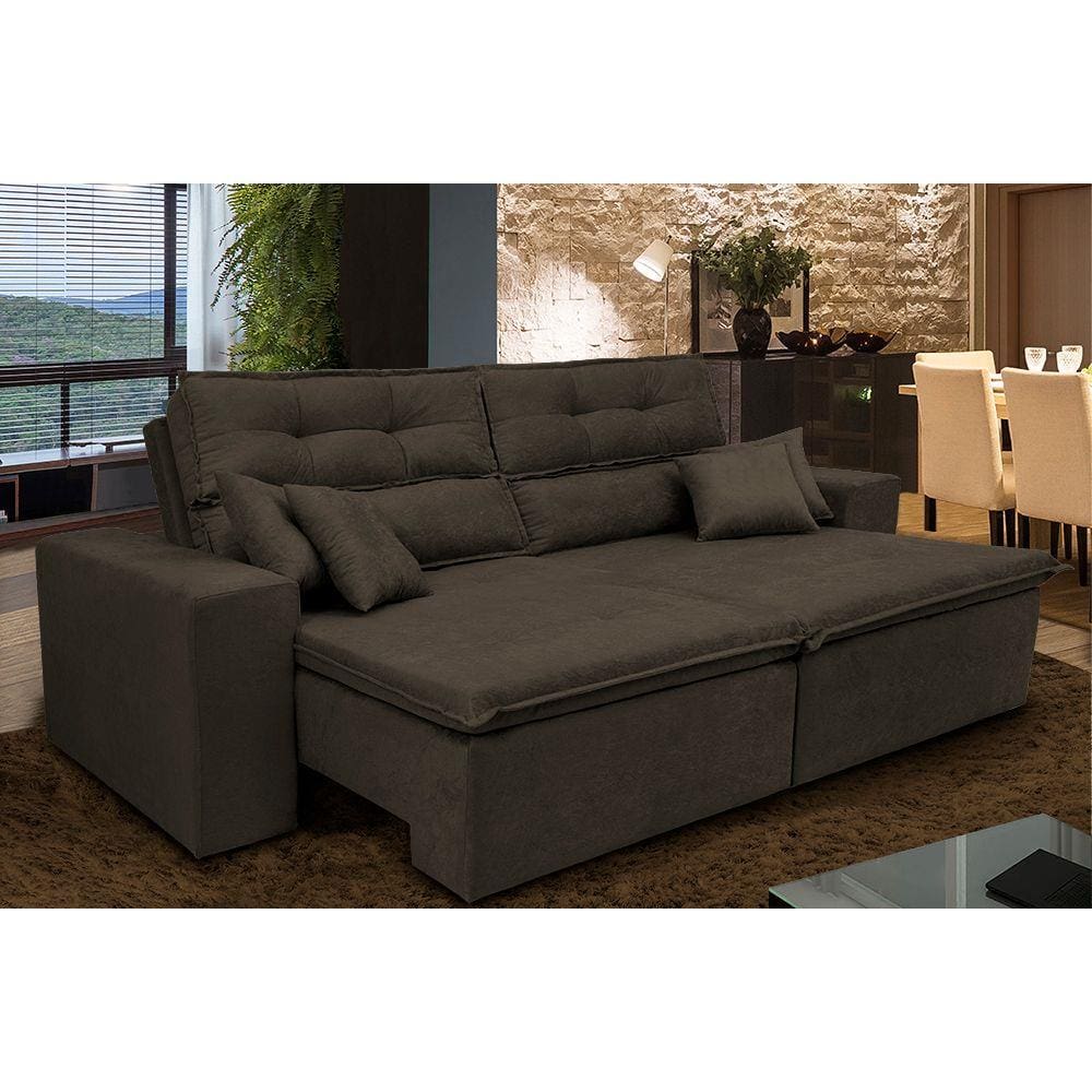 Sofá Cairo. 1,82m Retrátil, Reclinável Tecido Suede Vermelho