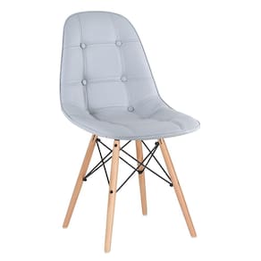 Cadeira estofada Eames Eiffel Botonê - Cinza - Madeira clara