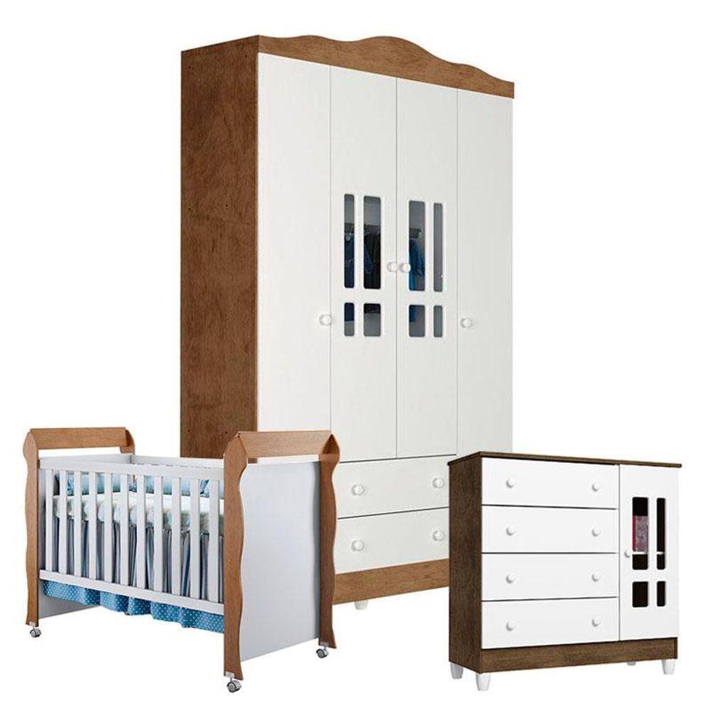 Quarto de Bebê Ariel 4 Portas com Berço Mirelle Acetinado Amadeirado |  Casas Bahia