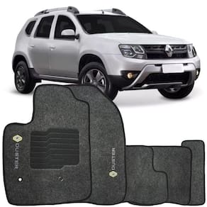 Jogo de Tapete Automotivo Carpete Renault Duster 2016 à 2019 Soft Logo Bordado Grafite 5 Peças