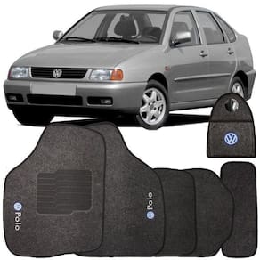Jogo Tapete Automotivo Carpete + Lixeira Volkswagen Polo 1997 à 2001 Soft Logo Bordado Grafite 6 Pçs