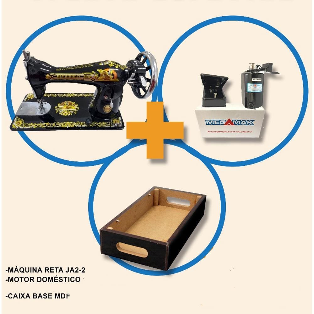 Máquina De Costura Reta Doméstica Pretinha+Base+Motor
