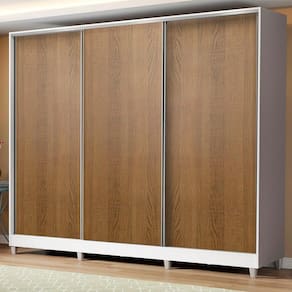 Guarda Roupa Casal 100% MDF Madesa Royale 3 Portas de Correr com Pés- Branco/Rustic