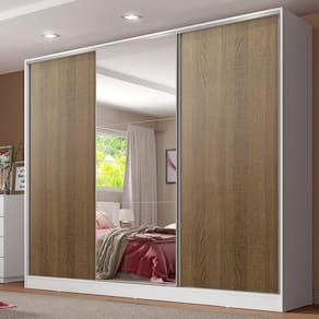 Guarda Roupa Casal 100% MDF Madesa Royale 3 Portas de Correr com Espelho - Branco/Rustic