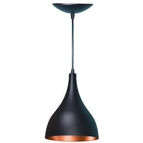 Luminária Pendente Gota em Alumínio  Preta Fosca e Cobre