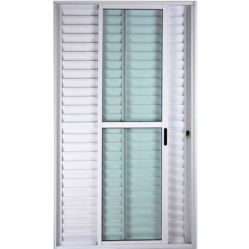 Porta de Alumínio de Correr Balcão 3 Folhas Móveis 2,10 x 1,20 Linha 25 Com Chave Cor Branco Menor preço em Porta de Alumínio de Correr Balcão 3 Folhas Móveis 2,10 x 1,20 Linha 25 Com Chave Cor Branco