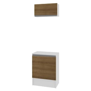 Kit Madesa Topazio 60 cm 2 Portas com Armário Aéreo e Balcão - Branco/Rustic