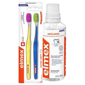 Kit Elmex Escova Dental Ultra Soft 2 Un + Enxaguante Bucal 400ml