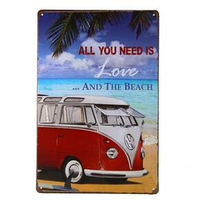 Quadro Placa Metal Decorativa Vintage Love and Beach 20x30