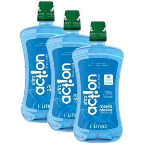 Kit Antisséptico Bucal Ultra Action Menta Alaska 1L com 3 unidades