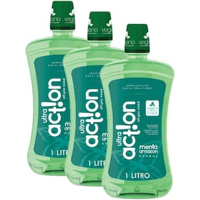 Kit Antisséptico Bucal Ultra Action Menta Amazon 1L com 3 unidades