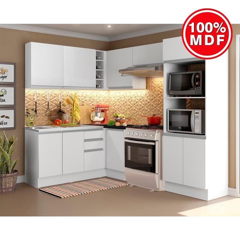Cozinha Completa Acordes Glamy Branco 100% MDF Canto Madesa