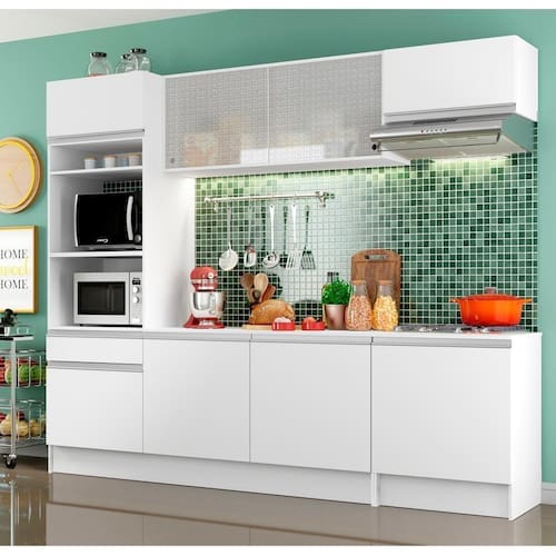 imagem-Cozinha Topazio com Armário Balcão Tampo Branco Madesa