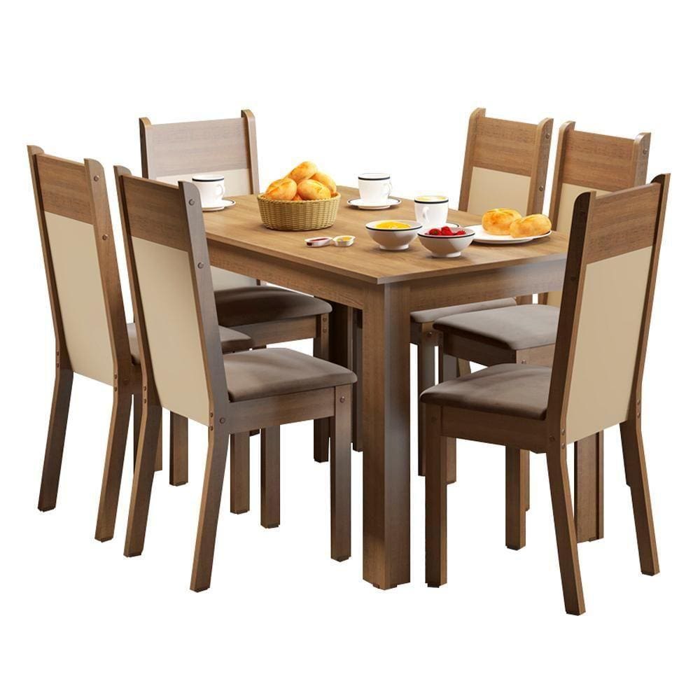 Kit HondurasRustic Mesa Tampo de Madeira 6 Cadeiras Madesa