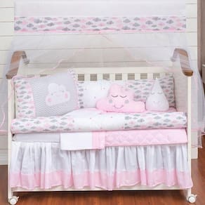 Kit Berço Nuvem Rolinho Menina Chuva Rosa 11 Peças